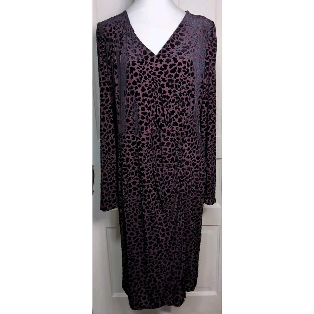 Talbots Burnout Velvet Faux Wrap Sheath Dress Purple Black Goth Women XLP(1070)